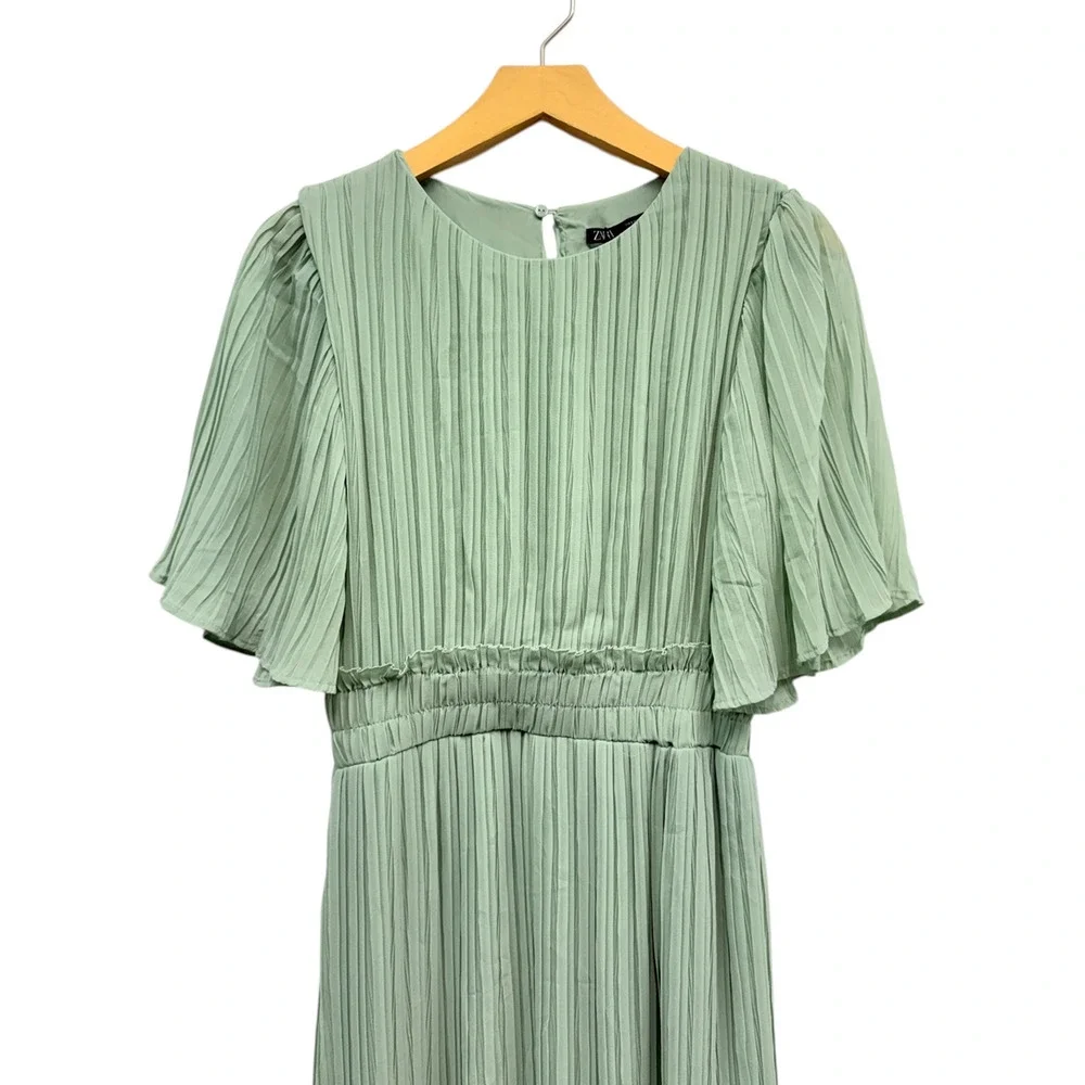 Zara Pleated Chiffon Midi Dress in Sea Green size Small NWT - Picture 6 of 6